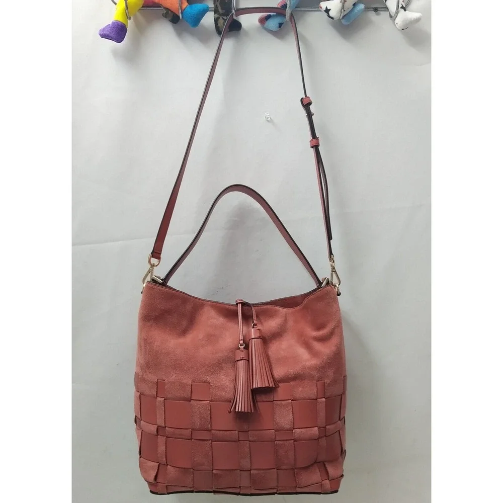 Michael Kors Vivian Cinnamon Red Suede Leather Tassel Hobo Shoulder Bag - $398